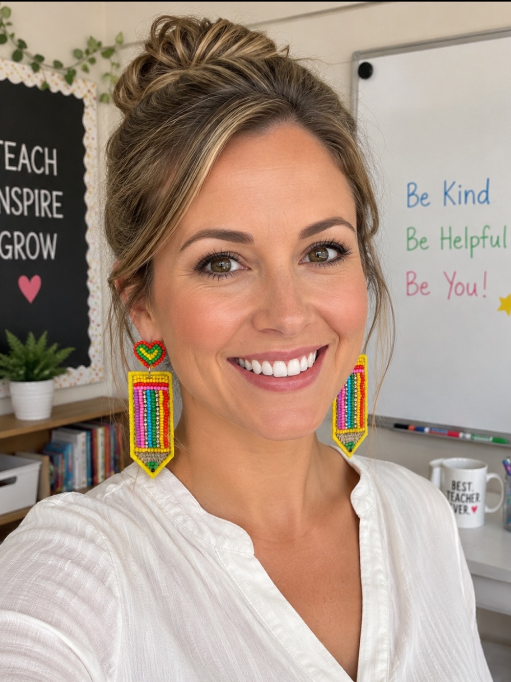 NWT Rainbow Pencil Earrings Heart Post Back to School Teacher Gift 3”